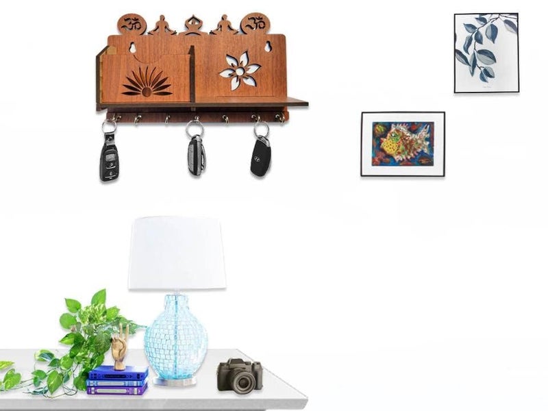 My Dream Carts OM Yoga Design MDF Wood Wall Mounted Key Holders Mobile Stand for Wall Decor Wooden Keys Hanger Stylish Hook Stand Key Organizer for Home Decor, Office Decor Key Chain Holders for Wall - Image 2