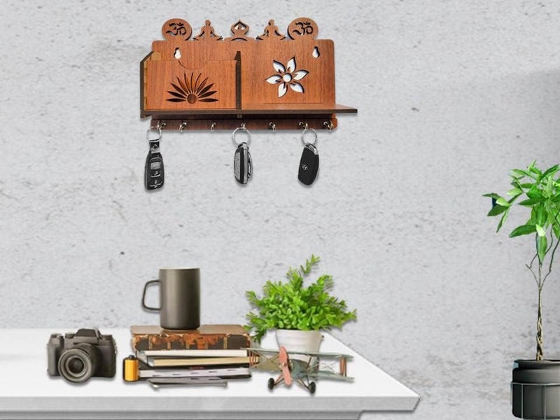 My Dream Carts OM Yoga Design MDF Wood Wall Mounted Key Holders Mobile Stand for Wall Decor Wooden Keys Hanger Stylish Hook Stand Key Organizer for Home Decor, Office Decor Key Chain Holders for Wall - Image 4