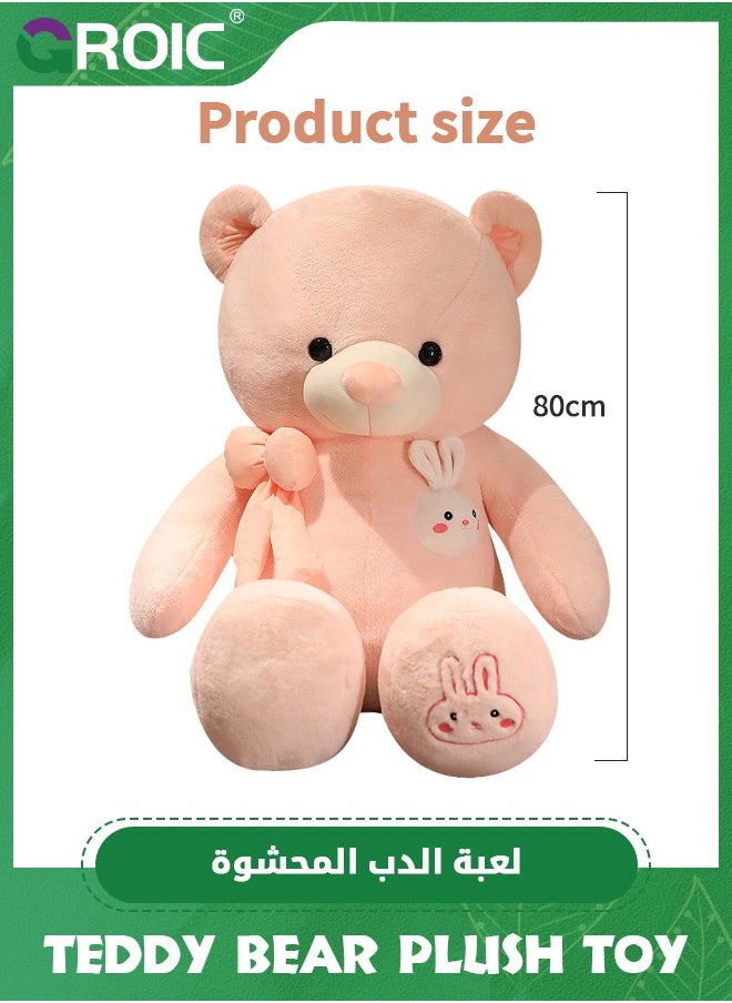 GROIC - Giant Teddy Bear Soft Toy, 31.5" Large Stuffed Animal Big Soft Toys with Bow and Cartoon Rabbit, Cuddly Stuffed Teddy Large Fluffy Teddies Plush Toy Gift for Kids Birthday Wedding Decorations - Image 1