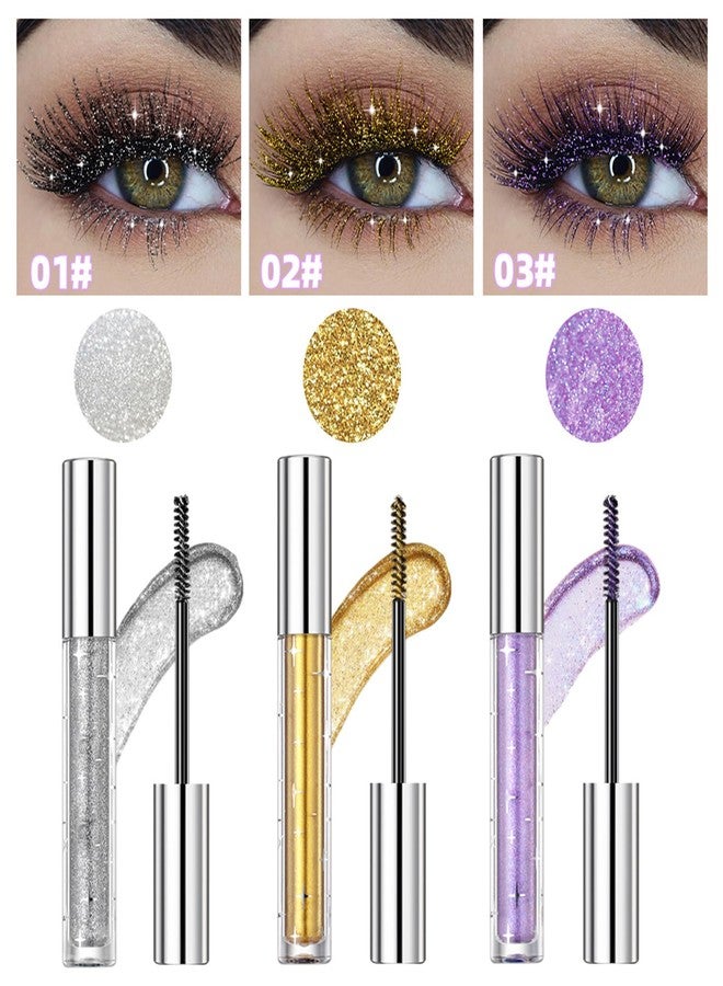 DLZZRS Colored Mascara for Eyelashes, Diamond Glitter Colorful Shiny Sparkle Waterproof Long Lasting Smudge-Proof, Lengthening Curling Volume Mascara Party Stage Use, #02 Gold - Image 3
