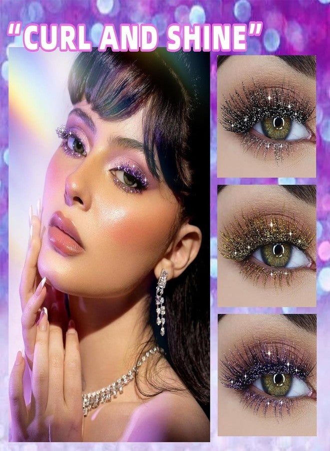 DLZZRS Colored Mascara for Eyelashes, Diamond Glitter Colorful Shiny Sparkle Waterproof Long Lasting Smudge-Proof, Lengthening Curling Volume Mascara Party Stage Use, #02 Gold - Image 2