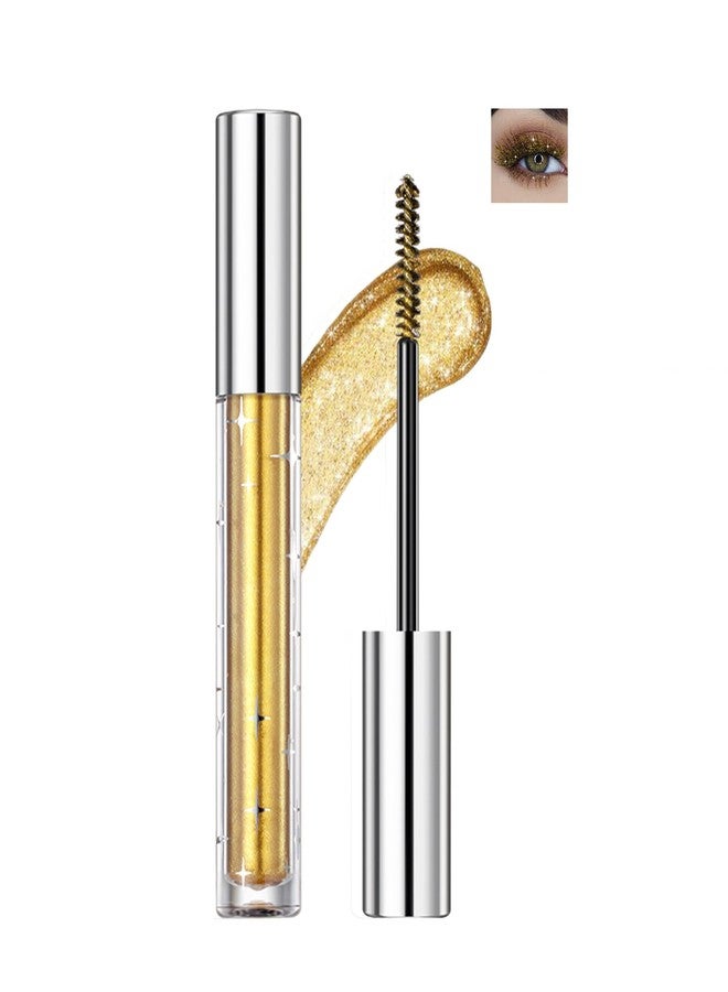 DLZZRS Colored Mascara for Eyelashes, Diamond Glitter Colorful Shiny Sparkle Waterproof Long Lasting Smudge-Proof, Lengthening Curling Volume Mascara Party Stage Use, #02 Gold - Image 1