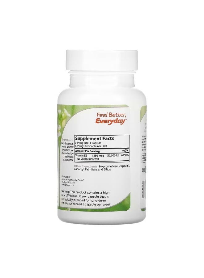 Zahler Vitamin D3 1250 mcg 50000 IU 120 Capsules - Image 2