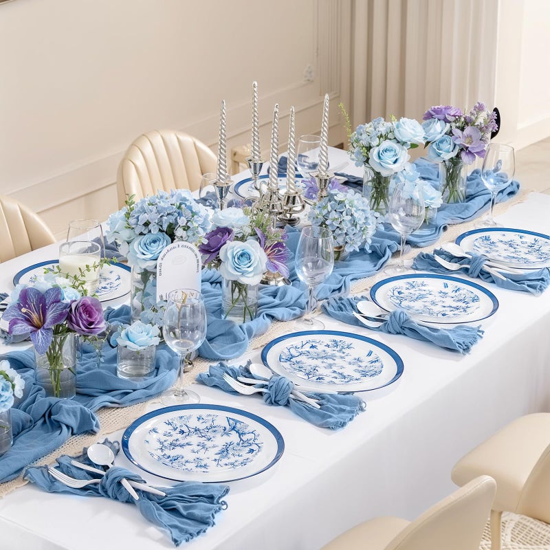 ejonirinjonir EI 60pcs Blue and White Floral Plastic Plates Fancy Blue Floral Disposable Heavy Duty,10.25inch Dinner Plate and 7.5inch Dessert Plate,Disposable Nice Plastic Plates for Party,Wedding(Value,Elegant ) - Image 3