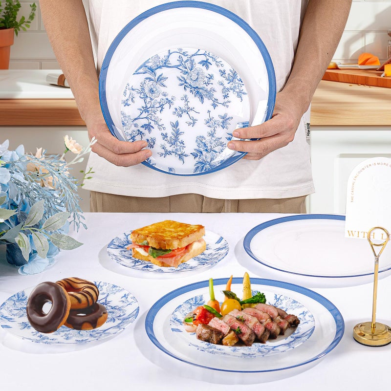 ejonirinjonir EI 60pcs Blue and White Floral Plastic Plates Fancy Blue Floral Disposable Heavy Duty,10.25inch Dinner Plate and 7.5inch Dessert Plate,Disposable Nice Plastic Plates for Party,Wedding(Value,Elegant ) - Image 4