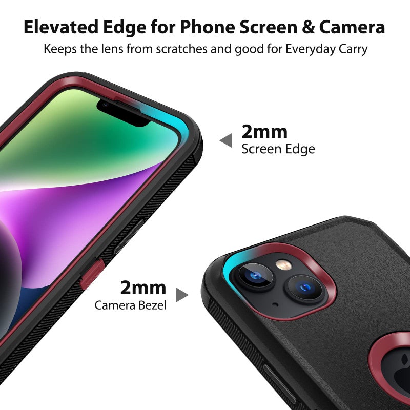 Jiunai for iPhone 14 Plus Case Rugged, Heavy Duty Shockproof Protection Anti-Dust Protective Anti Scratch Dual Layer Tough Hybrid Bumper Phone Case Cover for iPhone 14 Plus 6.7'' 2022 Black Red - Image 5
