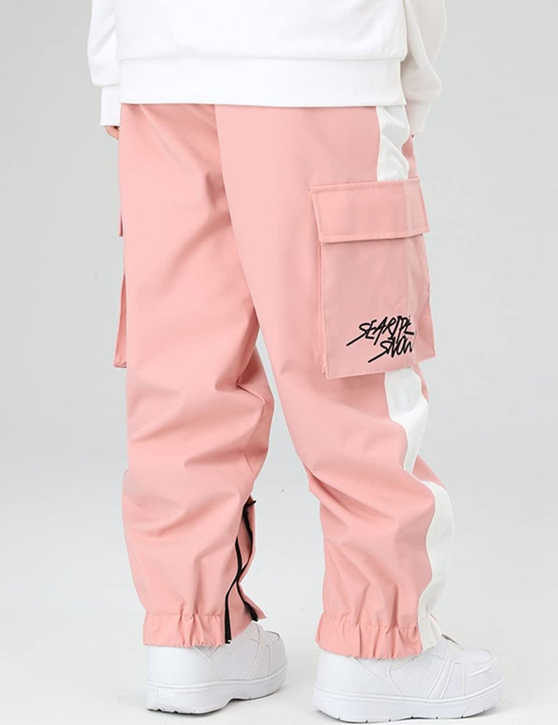 SEARIPE Men's Laser Cargo Ski Pants Women Waterproof Splicing Snow Pant Loose Snowboard Pant for Winter Sports Outdoor(K2107,Pink,M) - Image 5