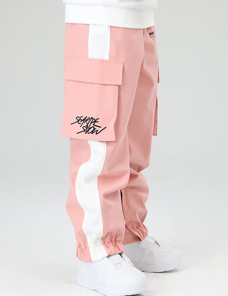 SEARIPE Men's Laser Cargo Ski Pants Women Waterproof Splicing Snow Pant Loose Snowboard Pant for Winter Sports Outdoor(K2107,Pink,M) - Image 4