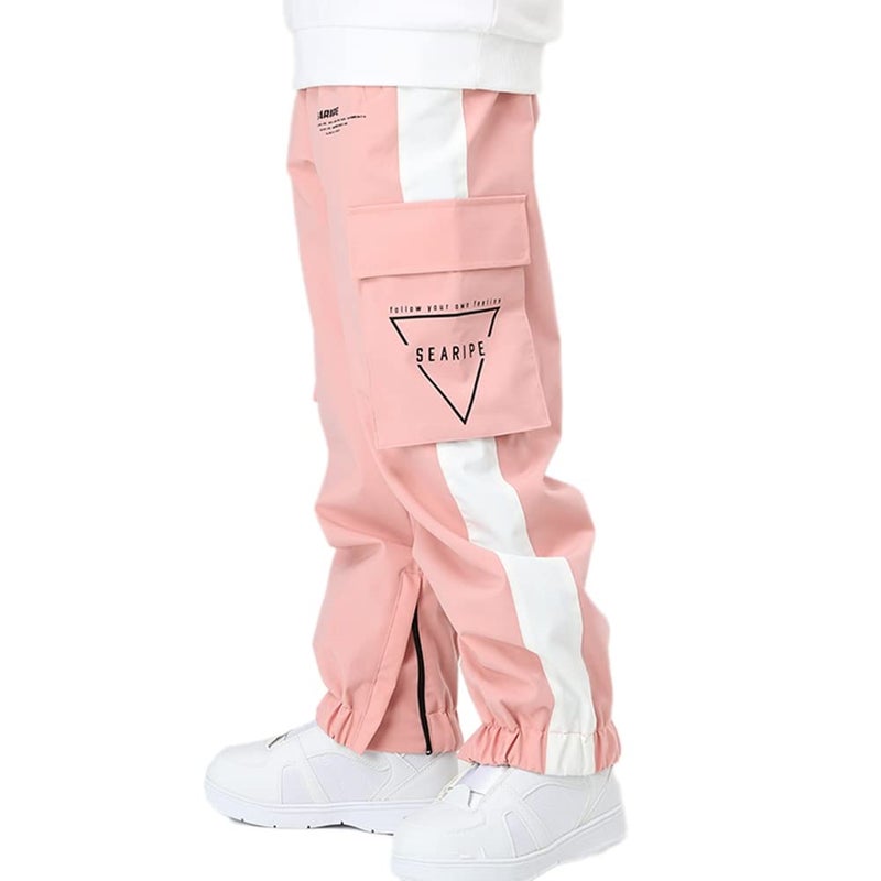 SEARIPE Men's Laser Cargo Ski Pants Women Waterproof Splicing Snow Pant Loose Snowboard Pant for Winter Sports Outdoor(K2107,Pink,M) - Image 1