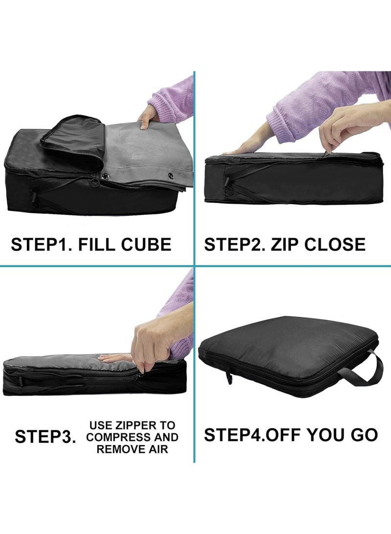 SOLARAE أكياس تعبئة مضغوطة للسفر، 2 حزمة حقيبة تخزين قابلة للتوسيع، منظمات تعبئة حقائب خفيفة الوزن لأكياس السفر والحقائب، سوداء - Image 4