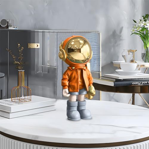 Dosker Small Astronaut Statues Mini Spaceman Sculpture Polyresin Arts Gifts Orange Figurine Ornament Room Decor for Men,Home and Desktop Accessories Tabletop Decoration, Living Room, Office, Bookshelf - Image 3