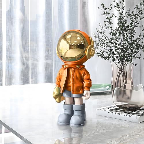 Dosker Small Astronaut Statues Mini Spaceman Sculpture Polyresin Arts Gifts Orange Figurine Ornament Room Decor for Men,Home and Desktop Accessories Tabletop Decoration, Living Room, Office, Bookshelf - Image 2