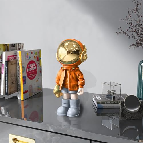 Dosker Small Astronaut Statues Mini Spaceman Sculpture Polyresin Arts Gifts Orange Figurine Ornament Room Decor for Men,Home and Desktop Accessories Tabletop Decoration, Living Room, Office, Bookshelf - Image 4