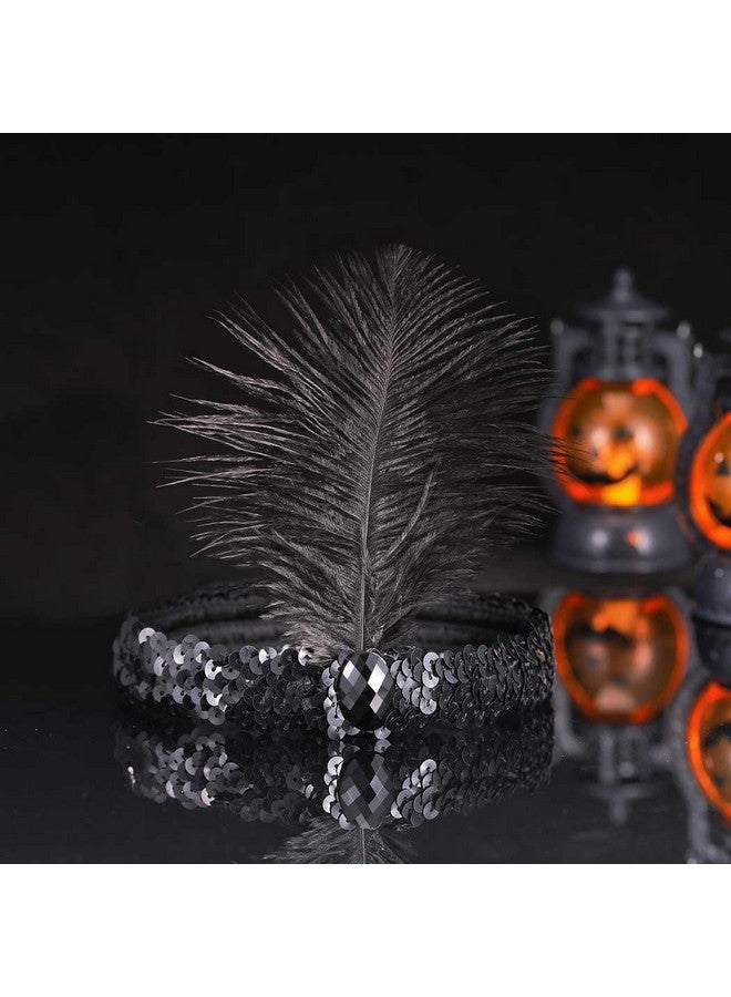 Aularso 1920S Flapper Headband Feather Hair Chain Sequins Head Chain Crown Rhinestone Headpieces Indian Hair Accessories For Women And Girls (Blacka) - Image 2