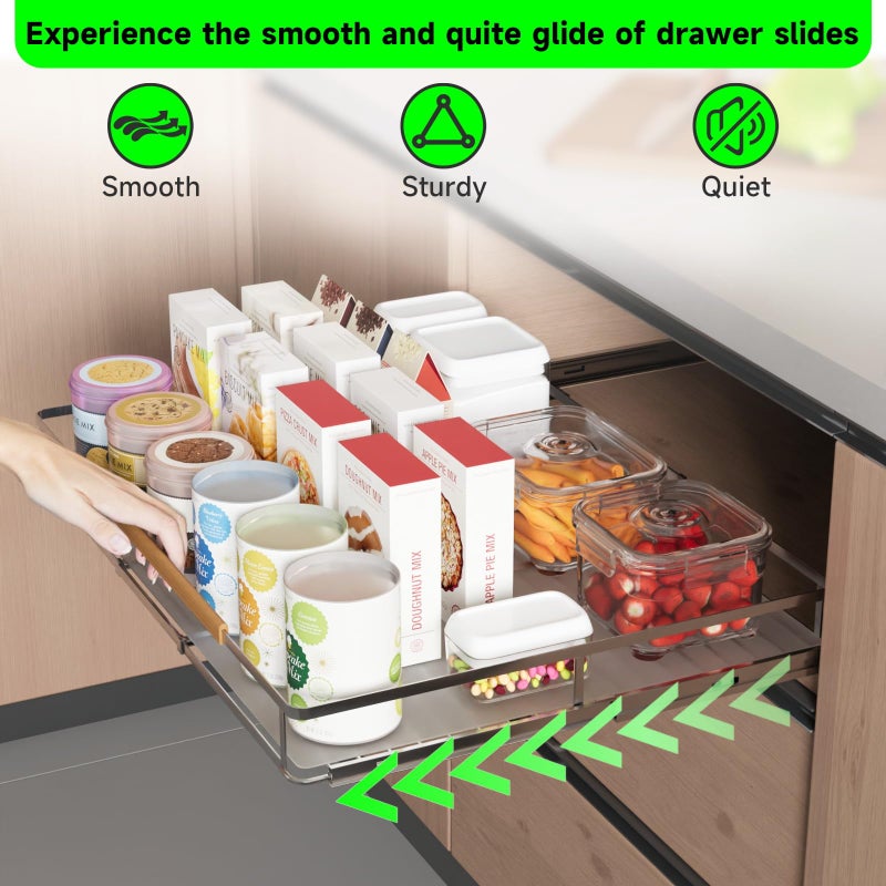 SOFRON Expandable Pull Out Drawers for Cabinets, Kitchen Cabinet Slide Out Shelves, Adjustable Roll Out Drawers, Stainless Steel, Large 2 Pack, (14.5"-25.5") Cabinet Width x 22.7" Depth - Image 5