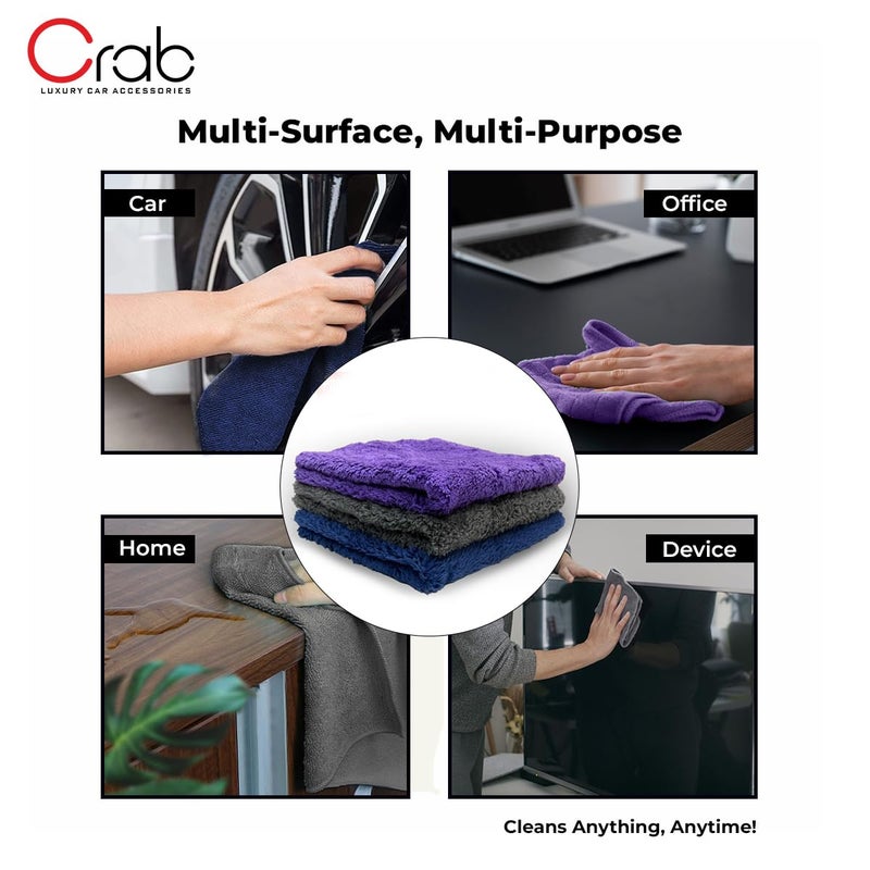 Crab Microfiber Towel 40x40cm, 350 GSM, Ultra-Soft, High Absorbent & Cleaning Cloth (Pack of 4) - Image 5
