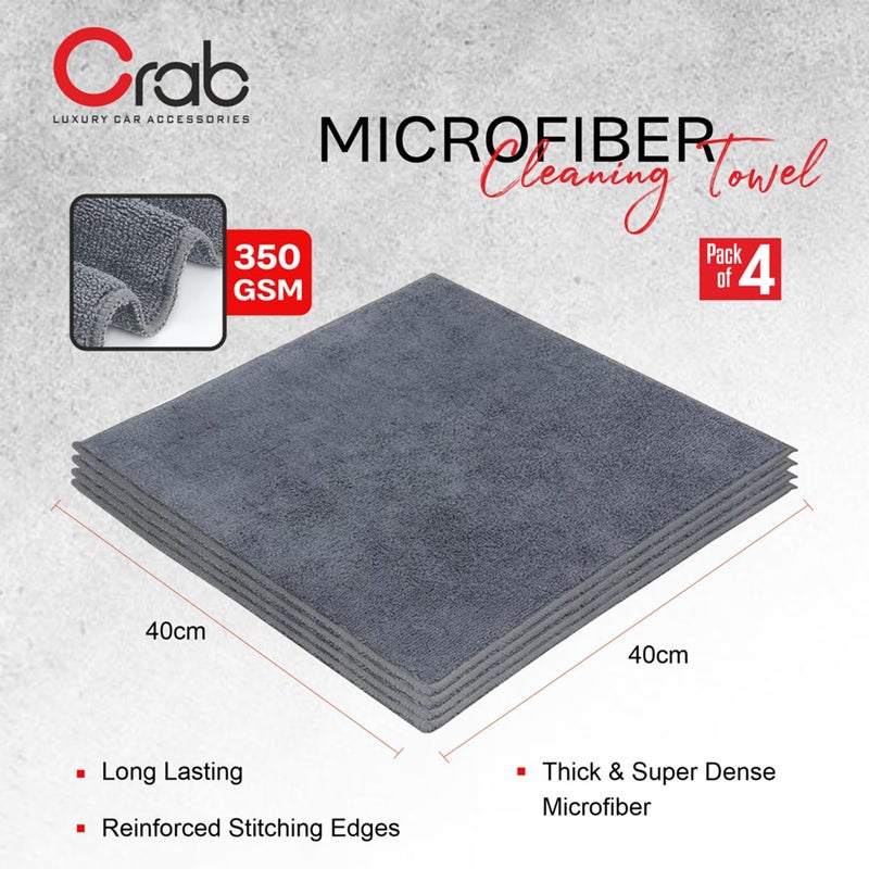 Crab Microfiber Towel 40x40cm, 350 GSM, Ultra-Soft, High Absorbent & Cleaning Cloth (Pack of 4) - Image 2