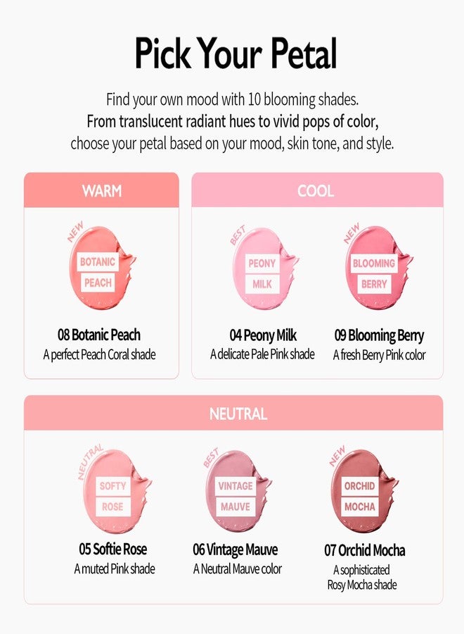VIDIVICI Petal Glow Cream Blush, Multi-Shade Cream Blusher for Natural Radiant Cheeks, K-Beauty Long-Lasting Hydrating Color - 6g, 0.21oz (PEONY MILK) - Image 3