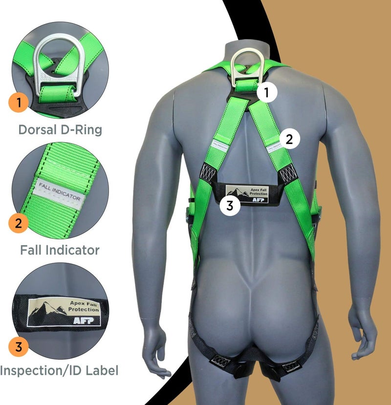 afp Universal Full-Body Fall Protection Safety Harness with Dorsal D-Ring and Mating Buckle Legs | Roofer, Construction, Scaffolding PPE | High-Visibility Green [OSHA/ANSI Compliant] - Image 5