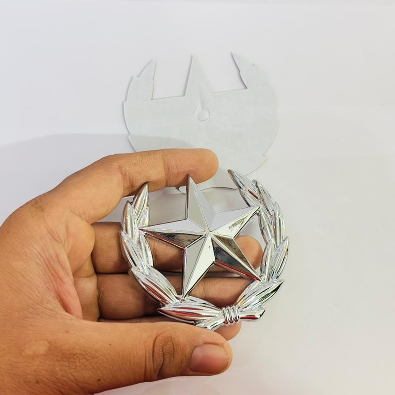 AUTO MT Car Bike Laptop Metal Logo Car Emblem & Grill Met.al Lo.go for Carr 3D Badge Auto Racing Universal Sport Sticker Grand Tourer Decal. (Chrome, Star Metal Logo) - Image 3