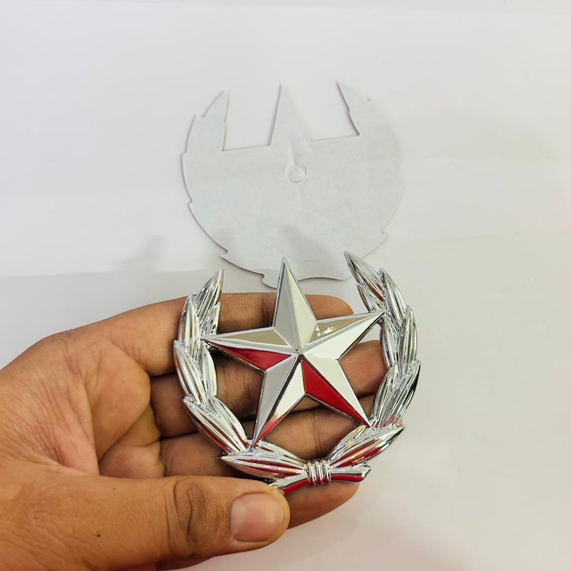 AUTO MT Car Bike Laptop Metal Logo Car Emblem & Grill Met.al Lo.go for Carr 3D Badge Auto Racing Universal Sport Sticker Grand Tourer Decal. (Chrome, Star Metal Logo) - Image 1