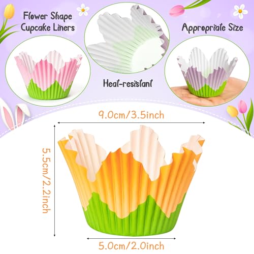 COcnny Flower Cupcake Paper Liner - 300pcs Easter Baking Cups Muffin Cupcakes Wrappers, Spring Lavender Tulip Cake Chocolate Candy Wrap Making Supplies for Spring Birthday Baby Shower Party (6 Styles) - Image 3