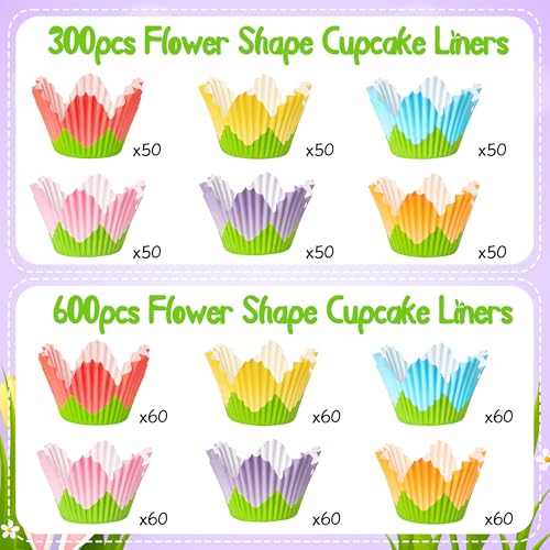 COcnny Flower Cupcake Paper Liner - 300pcs Easter Baking Cups Muffin Cupcakes Wrappers, Spring Lavender Tulip Cake Chocolate Candy Wrap Making Supplies for Spring Birthday Baby Shower Party (6 Styles) - Image 4