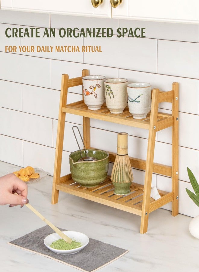 ANBOXIT Bamboo Matcha Station Organizer, Countertop 2 Tier Desktop Shelf for Mugs, Cups, and Condiments - Ideal for Matcha & Coffee Accessories in Kitchen, Home, Office - Image 2