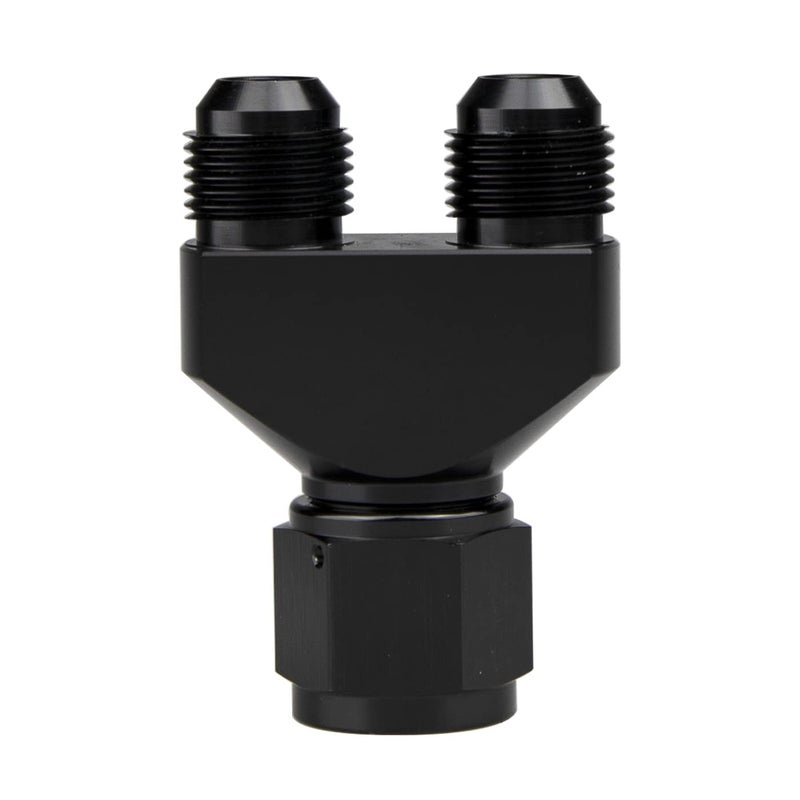KRD PERFORMANCE Aluminum Y Block Adapter Fittings 6 AN Female Swivel to Parallel Exit Dual 2 x 6 AN Male Y Block Splitter Tee Hose Connector Black - Image 2