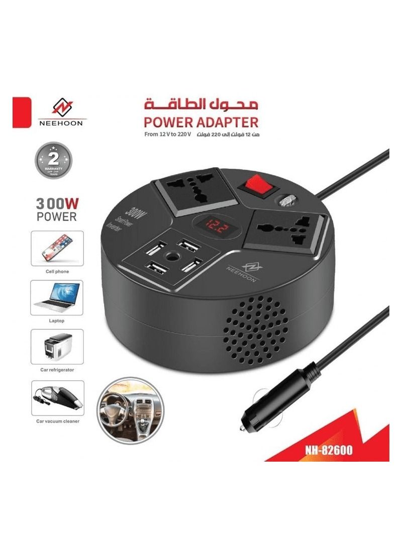 NEEHOON NH82600 Car 220V Power Inverter 300W 12V To 220V Power Out 4 USB Port 12V Out Digital Display Car Inverter - Image 1