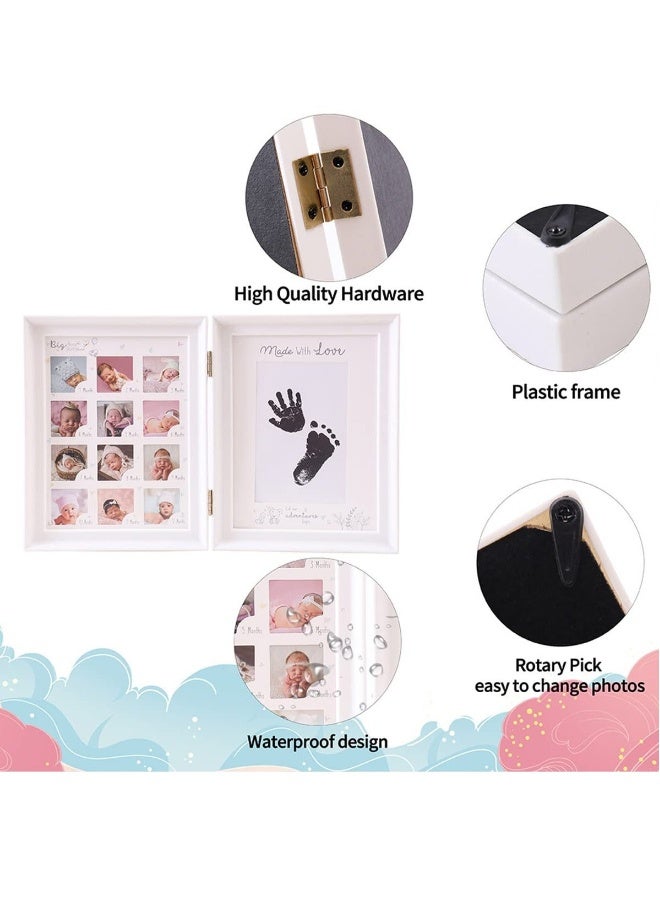 Baby Hand and Footprint Kit Framed Photo Anniversary Growth Record Gifts Reusable Ink Cartridge Frame Foldable White - Image 2
