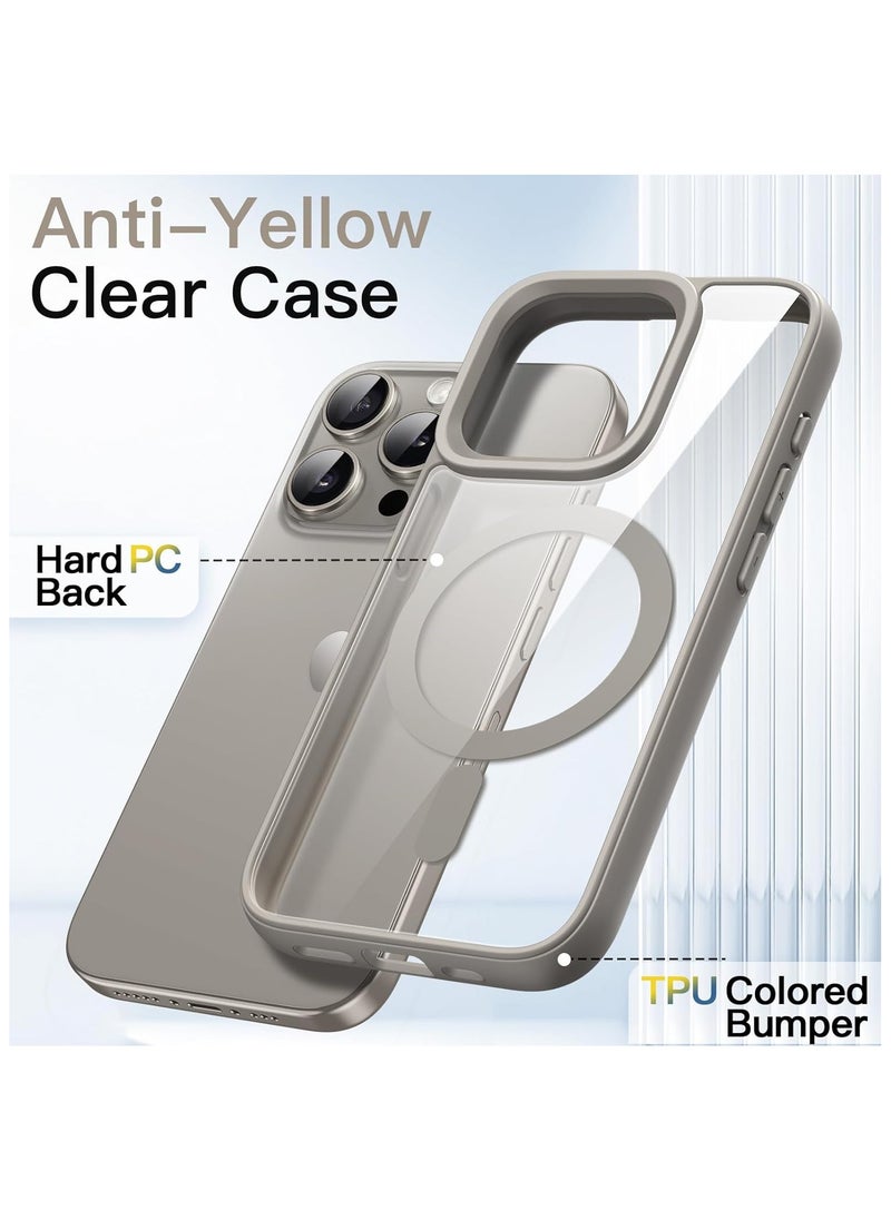 Denx - Magnetic Case for iPhone 14 Pro Case, Compatible with MagSafe, Plating Luxury Cover, Clear Soft TPU Shockproof Protective Phone Case, (Natural Titanium) - Image 1
