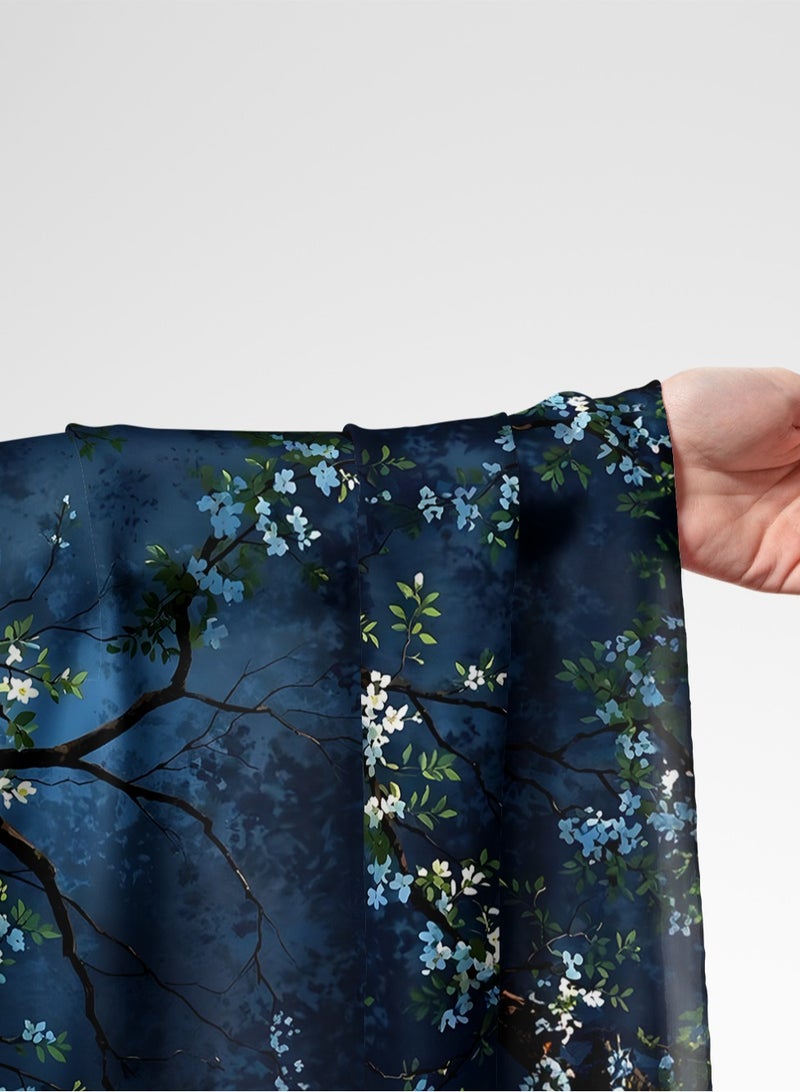 Vellato Al Lail Aramny Silk Fabric By The Yard Blue White Floral Pattern Jalabiya Makhweer Dressmaking 58 Inches Width - Image 1