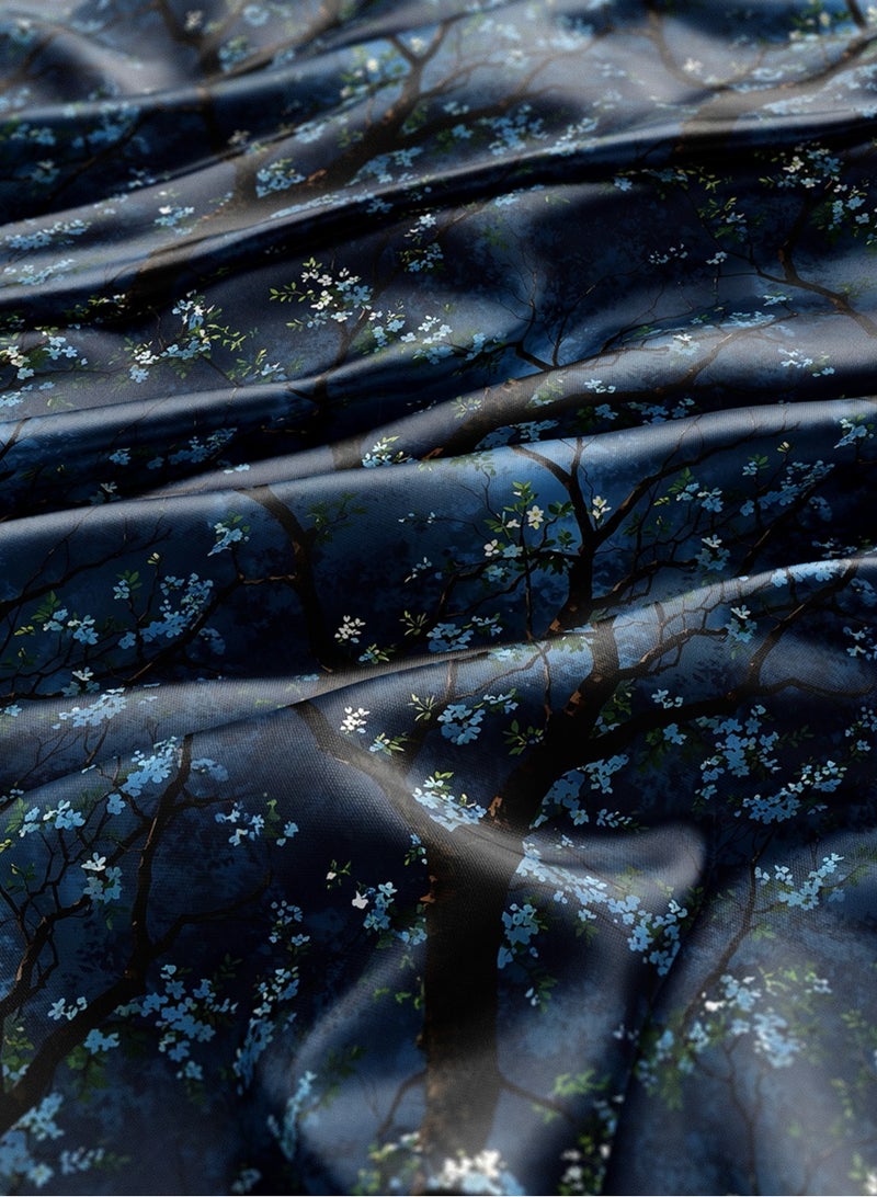 Vellato Al Lail Aramny Silk Fabric By The Yard Blue White Floral Pattern Jalabiya Makhweer Dressmaking 58 Inches Width - Image 3