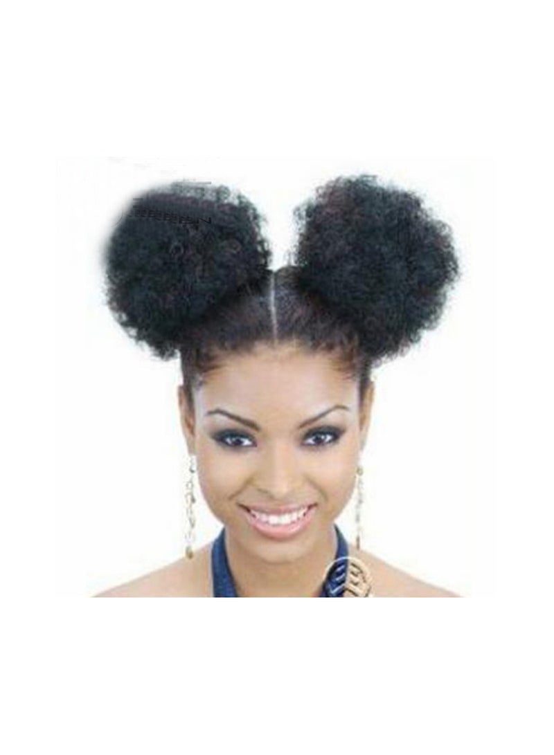 Estelle Puff Drawstring Ponytail Synthetic Short Curly Hair Afro Bun Extension Afro Chignon Hair Pieces Wig Up do Hair Extensions with 2clips , medium size natural Black - Image 1