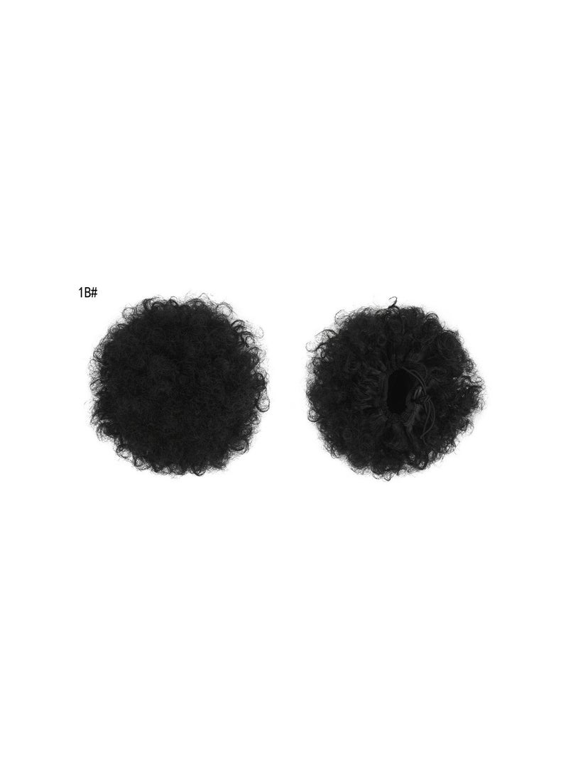 Estelle Puff Drawstring Ponytail Synthetic Short Curly Hair Afro Bun Extension Afro Chignon Hair Pieces Wig Up do Hair Extensions with 2clips , medium size natural Black - Image 3