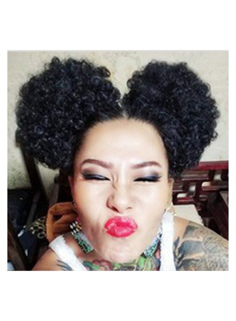 Estelle Puff Drawstring Ponytail Synthetic Short Curly Hair Afro Bun Extension Afro Chignon Hair Pieces Wig Up do Hair Extensions with 2clips , medium size natural Black - Image 2