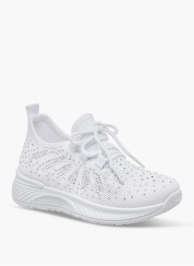 Flora Bella By Shoexpress Girls Embellished Slip-On Sneakers with Lace Detail