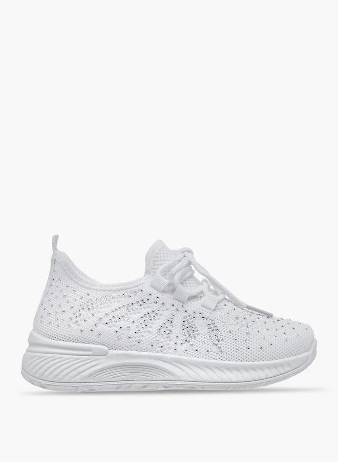 Girls Embellished Slip-On Sneakers with Lace Detail