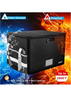 File Box Fireproof Document Box with Lock, File Storage Organizer Box with Mesh Pockets & Handle, Collapsible Portable File Box Home Office File Cabinet for Letter/Legal Folder (Black)