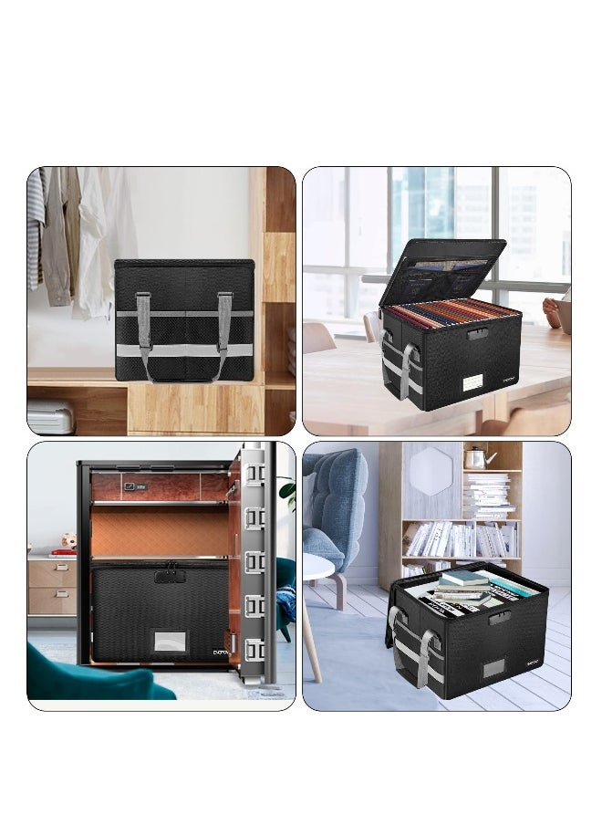 Generic - File Box Fireproof Document Box with Lock, File Storage Organizer Box with Mesh Pockets & Handle, Collapsible Portable File Box Home Office File Cabinet for Letter/Legal Folder (Black) - Image 1