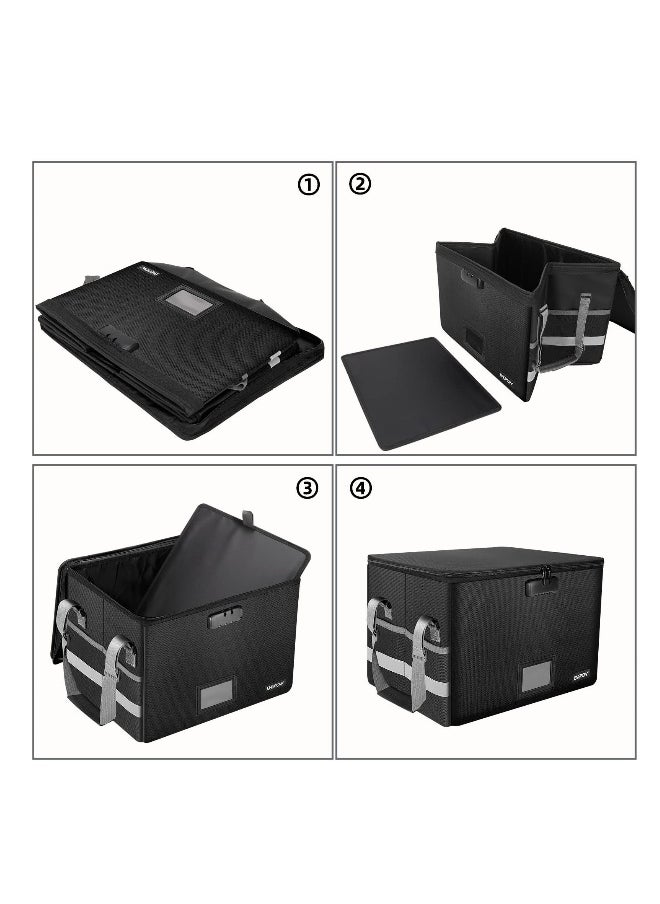 Generic - File Box Fireproof Document Box with Lock, File Storage Organizer Box with Mesh Pockets & Handle, Collapsible Portable File Box Home Office File Cabinet for Letter/Legal Folder (Black) - Image 1