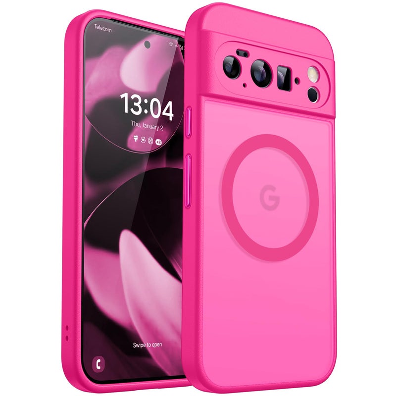 CANSHN Magnetic for Google Pixel 10 Pro Case(6.3 Inch), Upgraded [Full Camera Protection] [Compatible with Magsafe] [Translucent Matte] Shockproof Protective Phone Cover, Hot Pink - Image 1