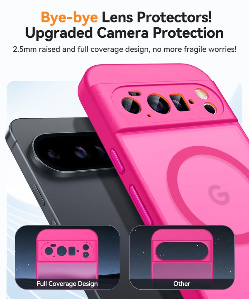 CANSHN Magnetic for Google Pixel 10 Pro Case(6.3 Inch), Upgraded [Full Camera Protection] [Compatible with Magsafe] [Translucent Matte] Shockproof Protective Phone Cover, Hot Pink - Image 3