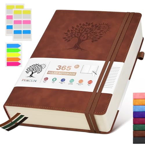 PERCUN B5 Lined Journal Notebook - 365 Page Large Leather Journals for Writing Women Men，Hardcover Notebook with 100Gsm Thick Pages，Daily Diary for Travel, Work，School，College Ruled (7.6" x 10.3") - Image 1