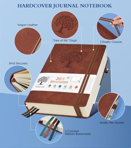 PERCUN B5 Lined Journal Notebook - 365 Page Large Leather Journals for Writing Women Men，Hardcover Notebook with 100Gsm Thick Pages，Daily Diary for Travel, Work，School，College Ruled (7.6" x 10.3") - Image 3