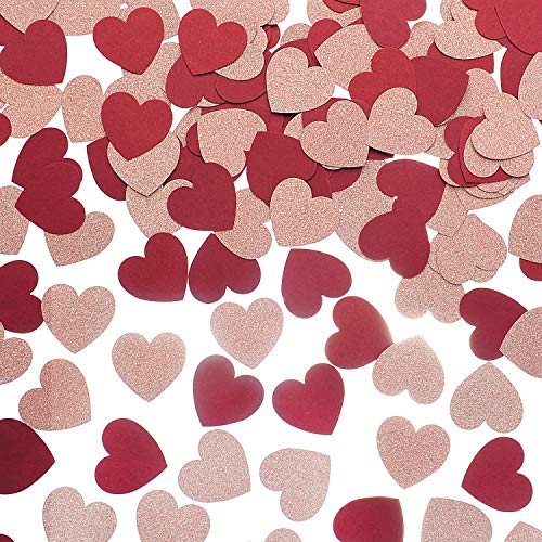 MOWO Glitter Heart Confetti for Table Wedding Birthday Party Decoration 12 inch in Diameter rose gold glitterburgundy200pc - Image 1