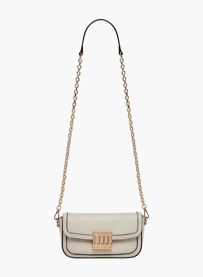 ELLE Monogram Embossed Shoulder Bag with Detachable Chain Strap