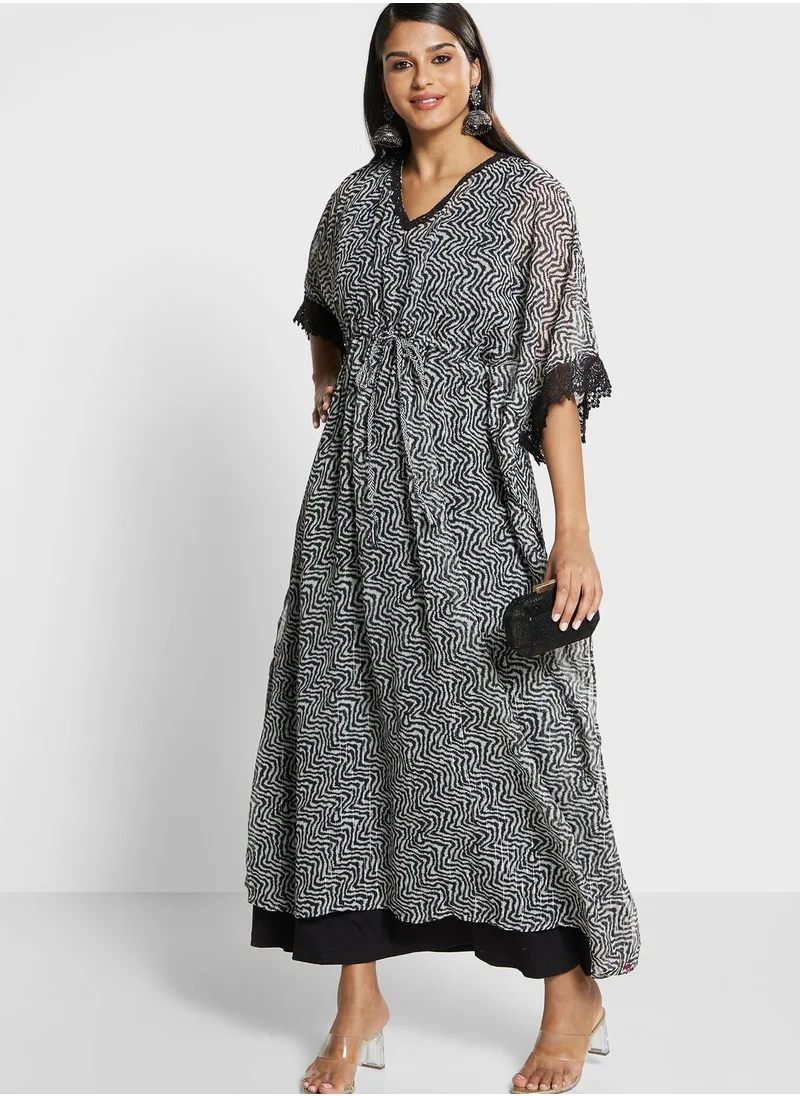 Biba Belted Cape Sleeve Printed Dress