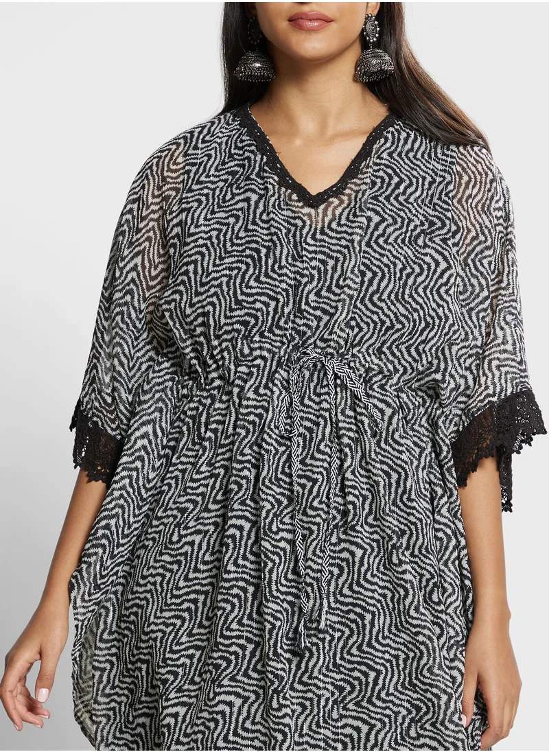 Biba Belted Cape Sleeve Printed Dress